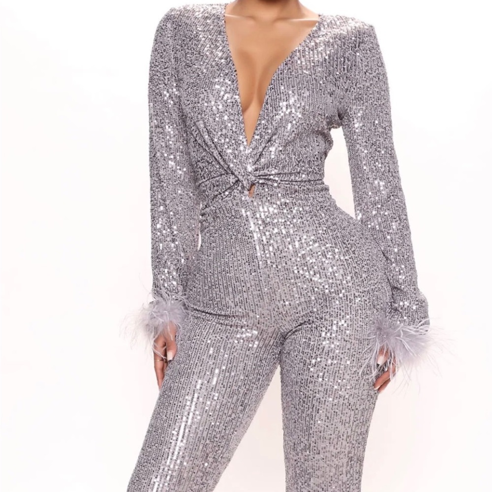 Sequin Feather Jumpsuit
